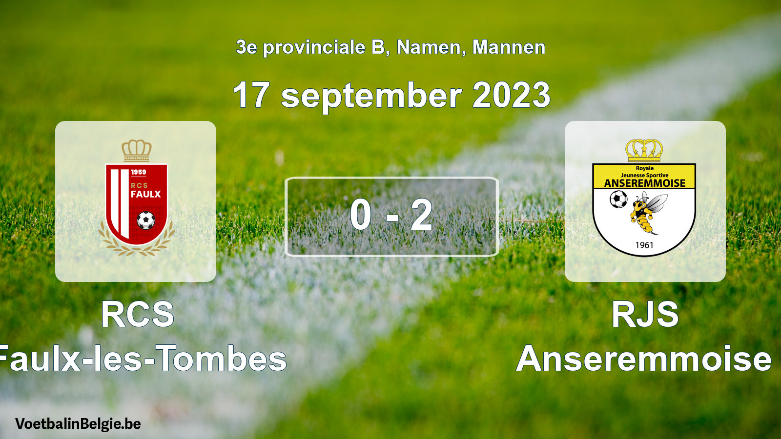 Gespeelde wedstrijd mannenvoetbal: RCS Faulx-les-Tombes - RJS Anseremmoise 0 - 2 (17 september 2023)