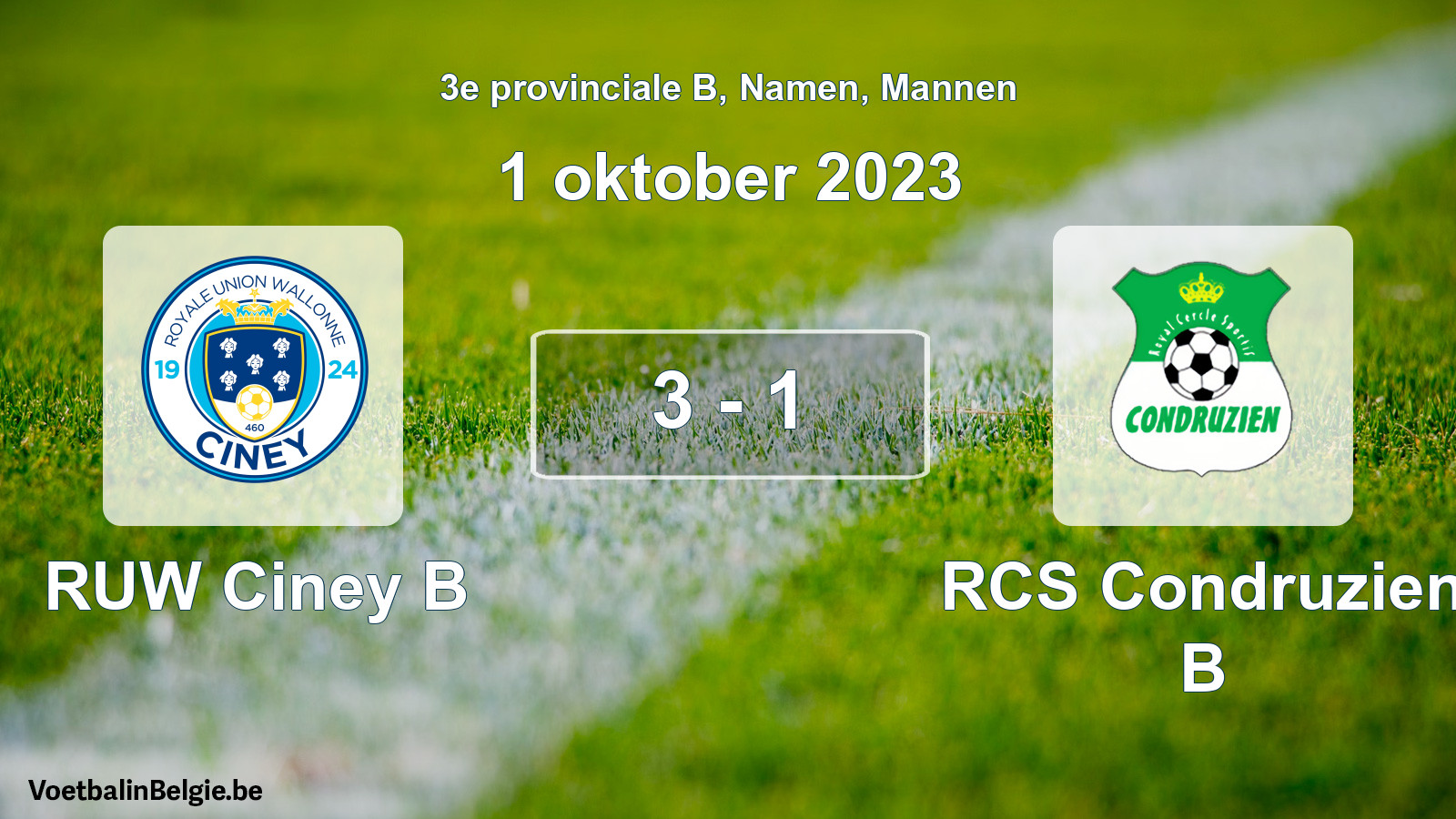 Gespeelde wedstrijd mannenvoetbal: RUW Ciney B - RCS Condruzien B 3 - 1 (1 oktober 2023)