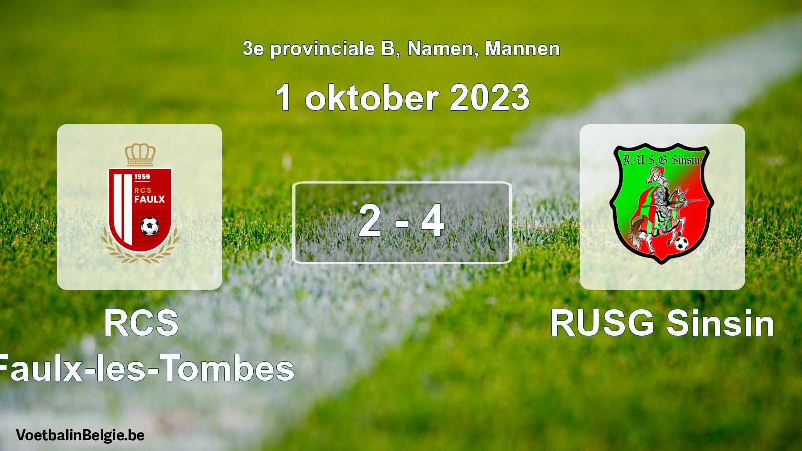 Gespeelde wedstrijd mannenvoetbal: RCS Faulx-les-Tombes - RUSG Sinsin 2 - 4 (1 oktober 2023)