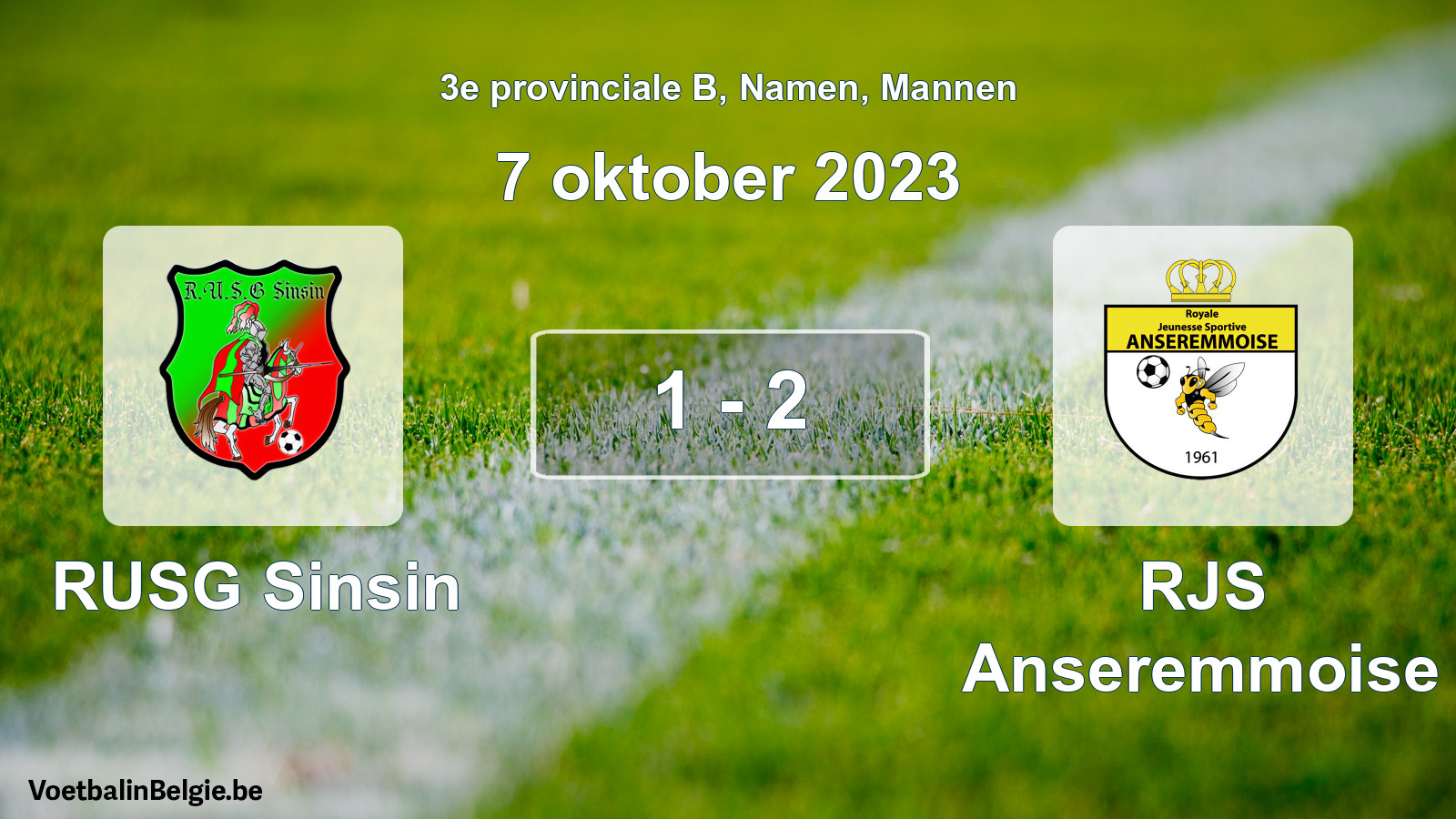Gespeelde wedstrijd mannenvoetbal: RUSG Sinsin - RJS Anseremmoise 1 - 2 (7 oktober 2023)
