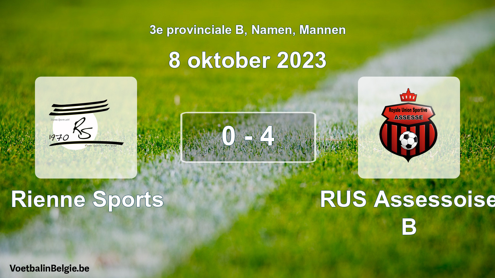 Gespeelde wedstrijd mannenvoetbal: Rienne Sports - RUS Assessoise B 0 - 4 (8 oktober 2023)