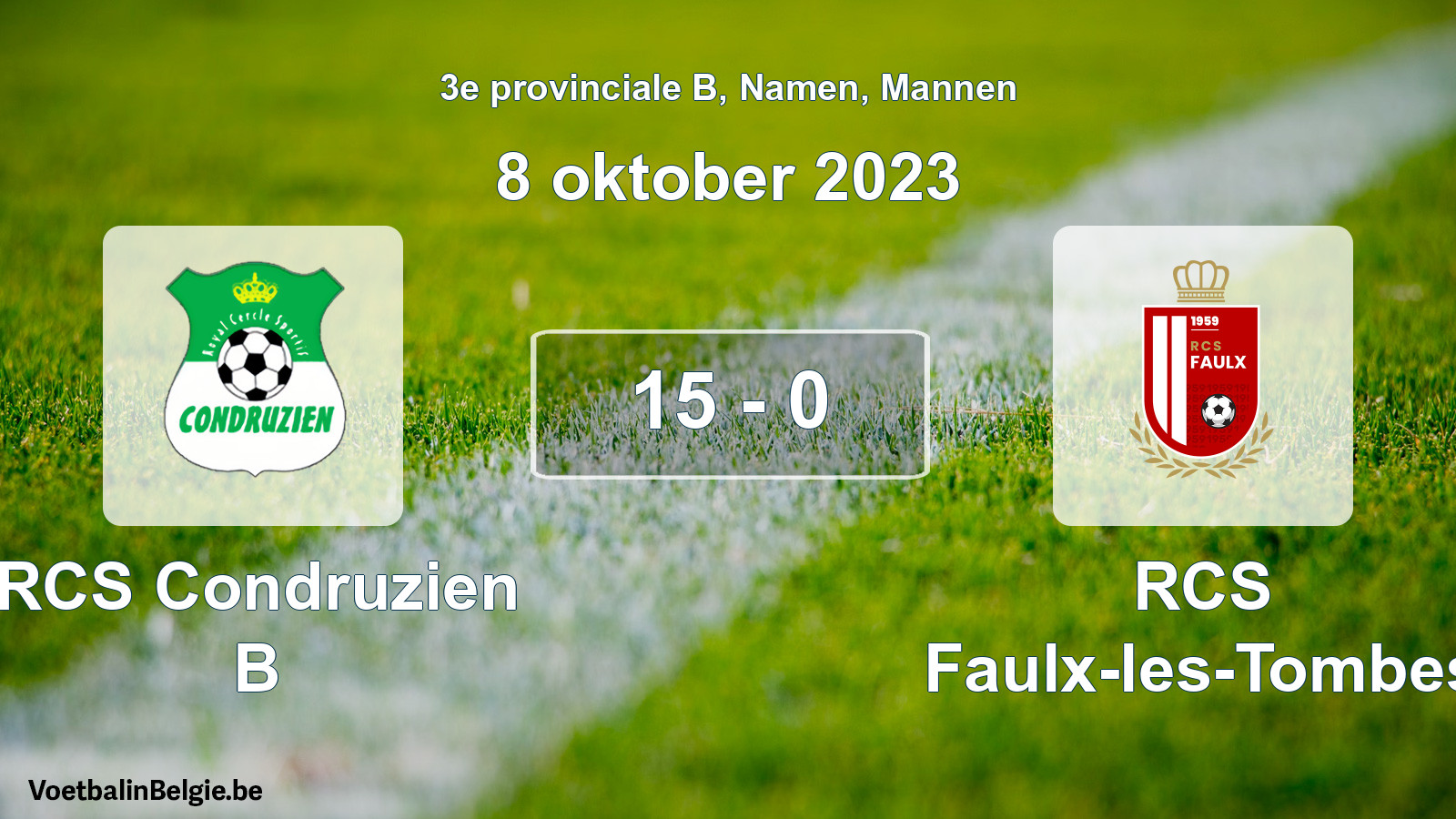 Gespeelde wedstrijd mannenvoetbal: RCS Condruzien B - RCS Faulx-les-Tombes 15 - 0 (8 oktober 2023)
