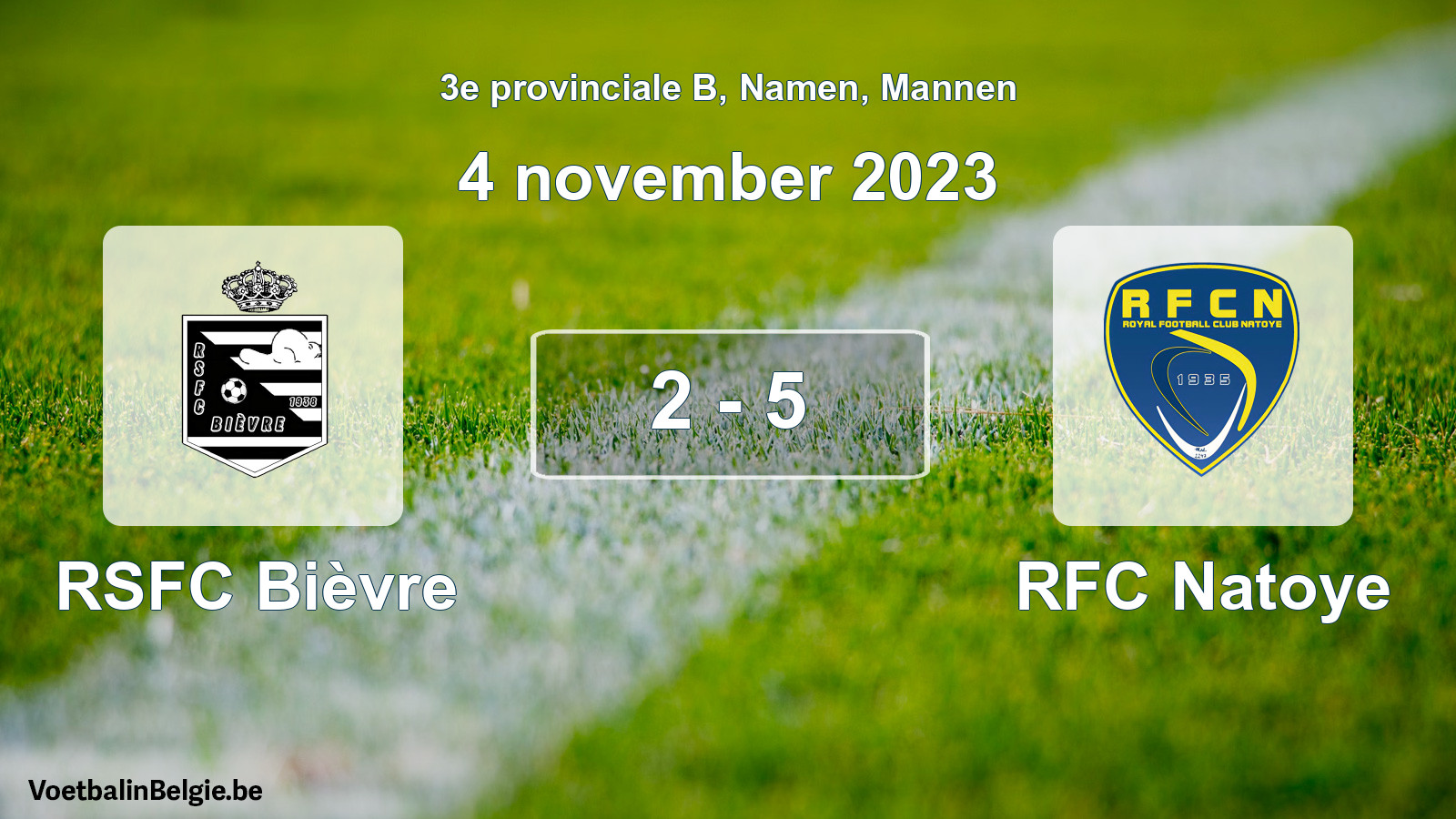 Gespeelde wedstrijd mannenvoetbal: RSFC Bièvre - RFC Natoye 2 - 5 (4 november 2023)