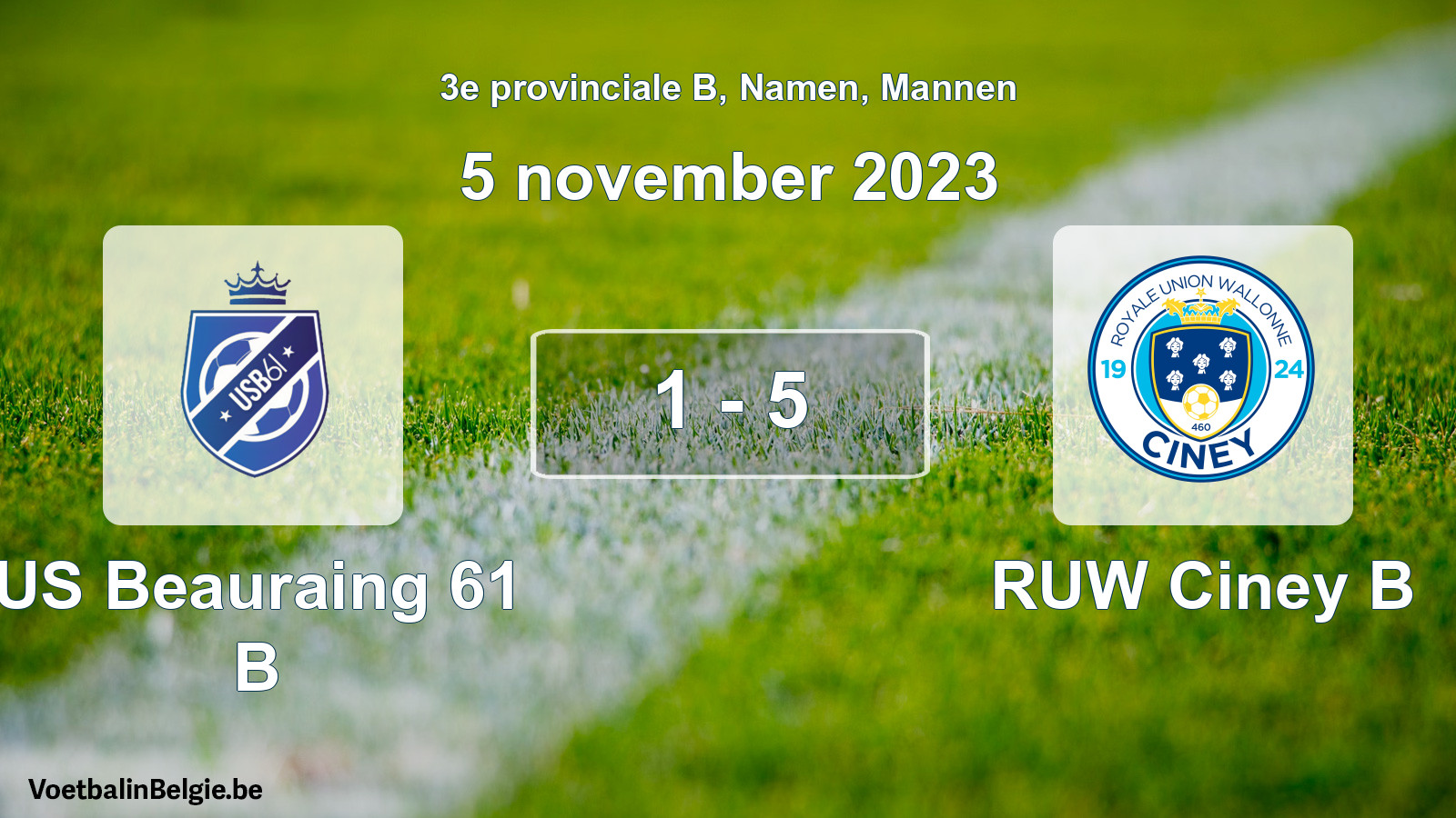 Gespeelde wedstrijd mannenvoetbal: US Beauraing 61 B - RUW Ciney B 1 - 5 (5 november 2023)