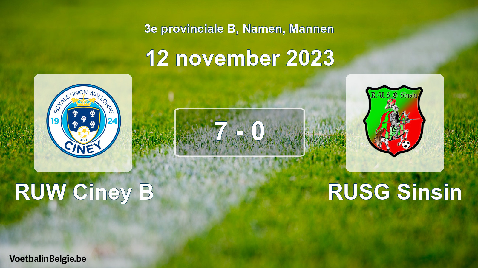 Gespeelde wedstrijd mannenvoetbal: RUW Ciney B - RUSG Sinsin 7 - 0 (12 november 2023)