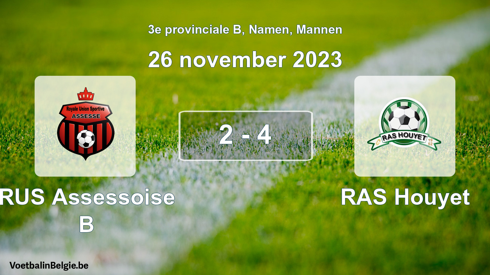 Gespeelde wedstrijd mannenvoetbal: RUS Assessoise B - RAS Houyet 2 - 4 (26 november 2023)