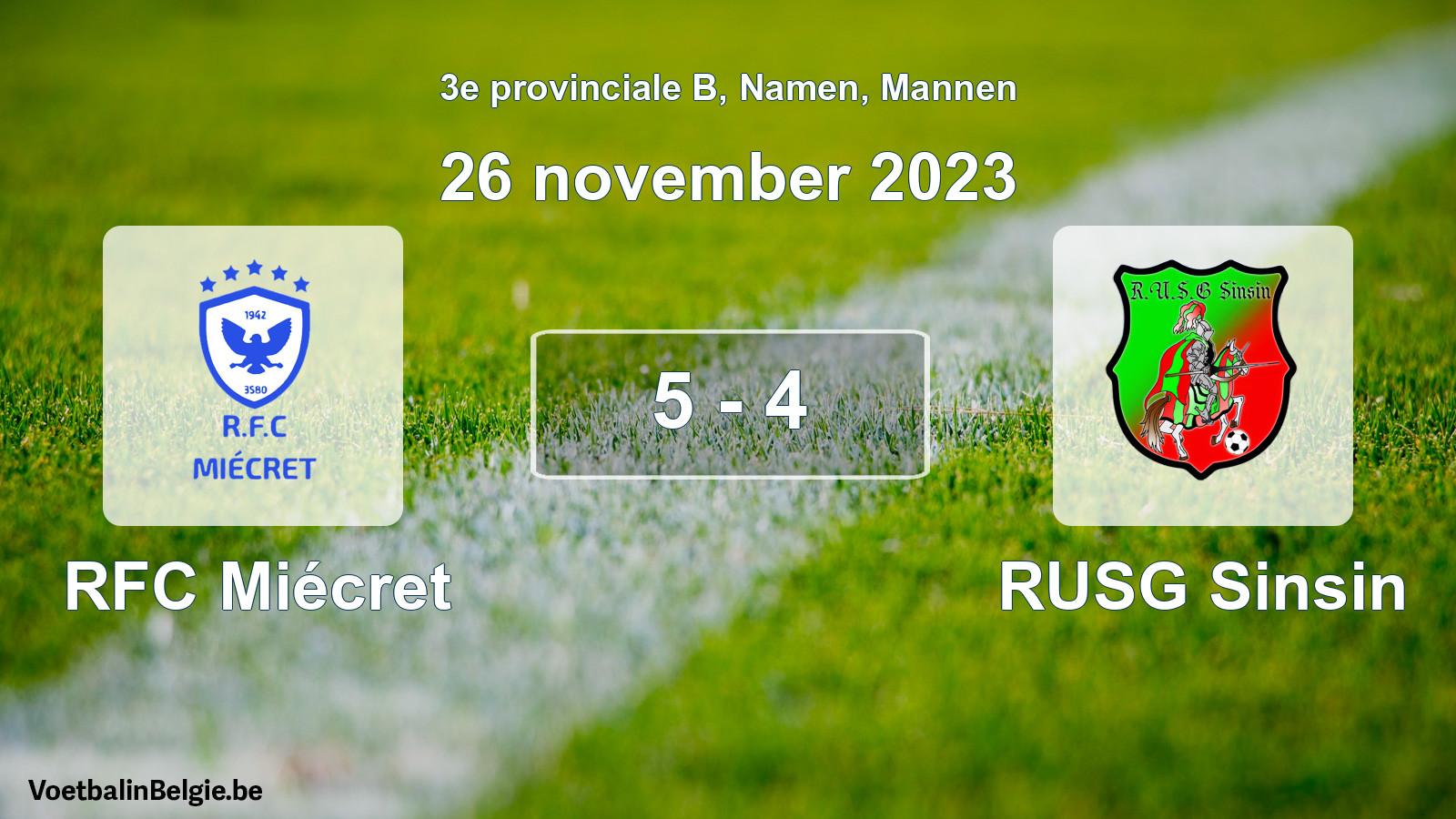 Match joué football hommes: RFC Miécret - RUSG Sinsin 5 - 4 (26 novembre 2023)