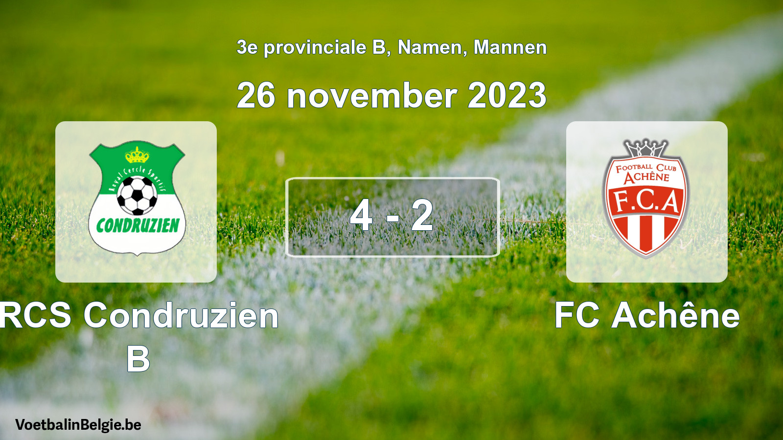 Gespeelde wedstrijd mannenvoetbal: RCS Condruzien B - FC Achêne 4 - 2 (26 november 2023)