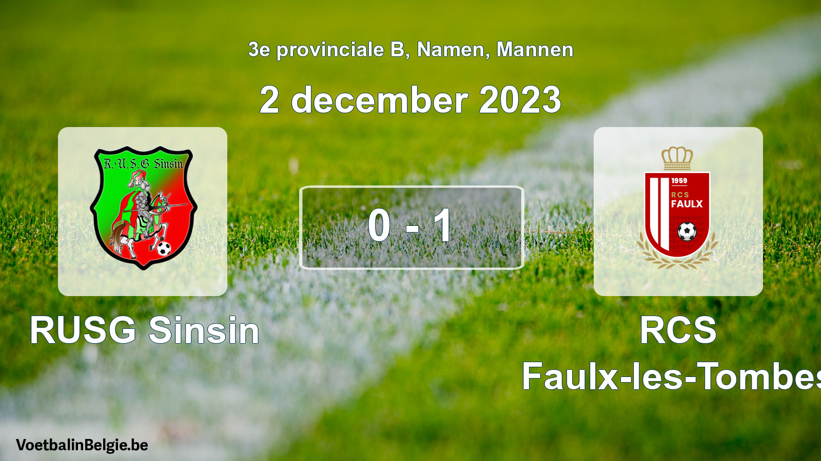 Gespeelde wedstrijd mannenvoetbal: RUSG Sinsin - RCS Faulx-les-Tombes 0 - 1 (2 december 2023)