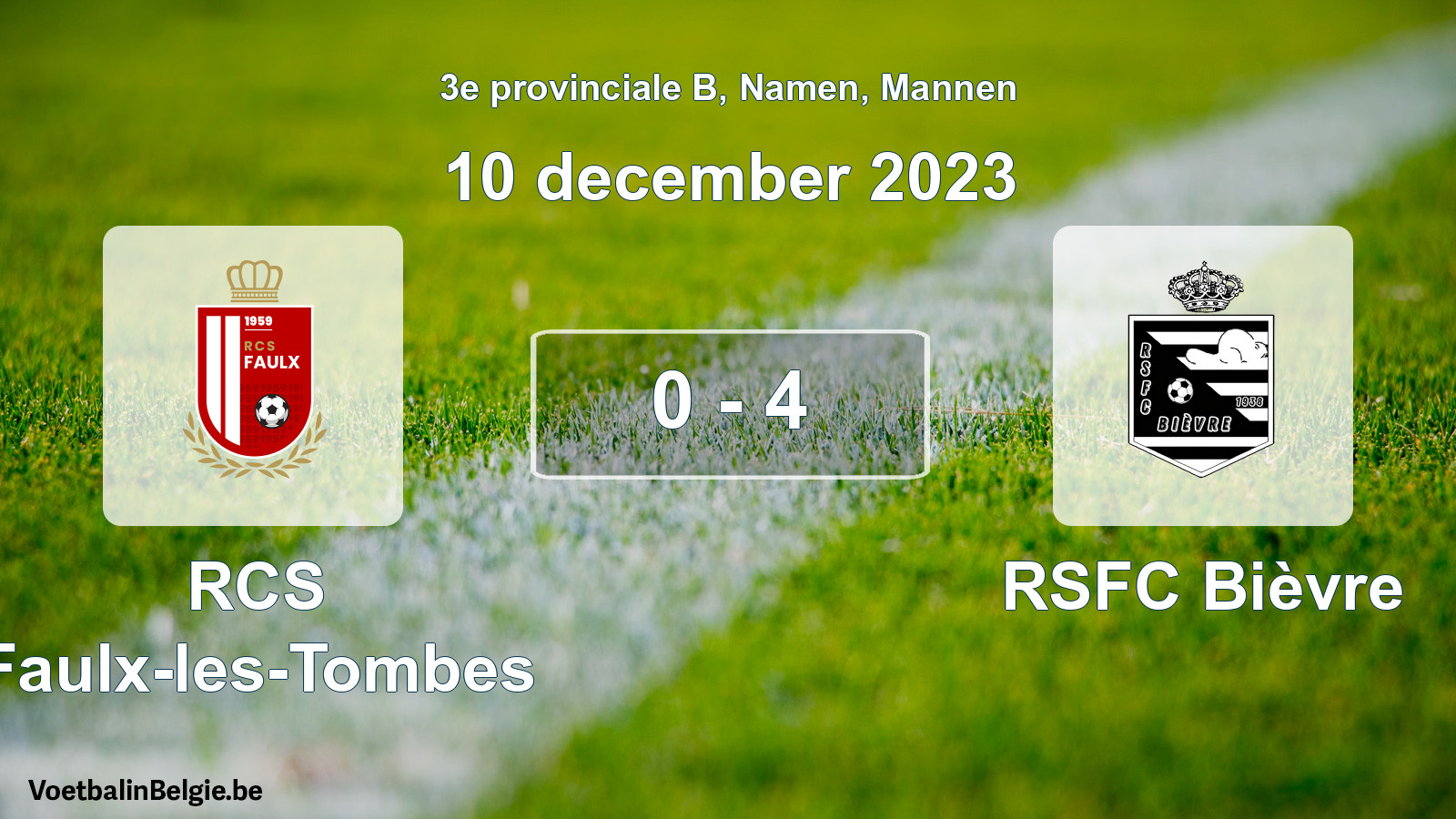 Gespeelde wedstrijd mannenvoetbal: RCS Faulx-les-Tombes - RSFC Bièvre 0 - 4 (10 december 2023)