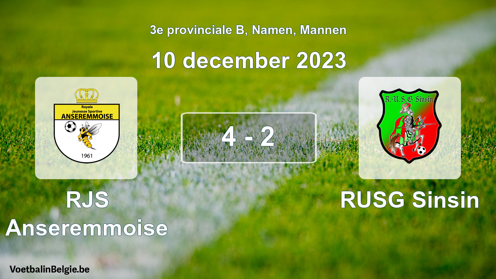 Gespeelde wedstrijd mannenvoetbal: RJS Anseremmoise - RUSG Sinsin 4 - 2 (10 december 2023)