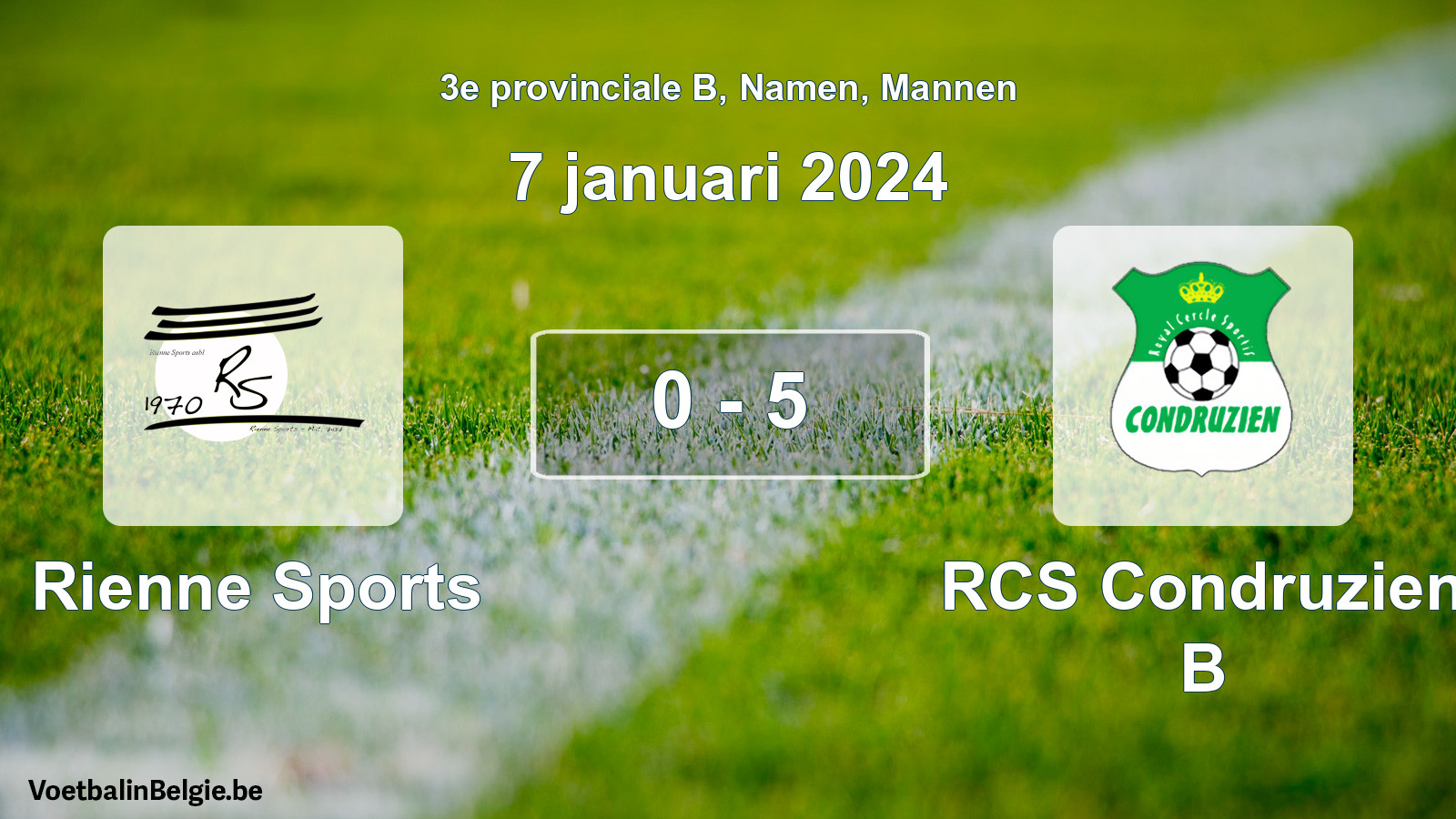 Gespeelde wedstrijd mannenvoetbal: Rienne Sports - RCS Condruzien B 0 - 5 (7 januari 2024)