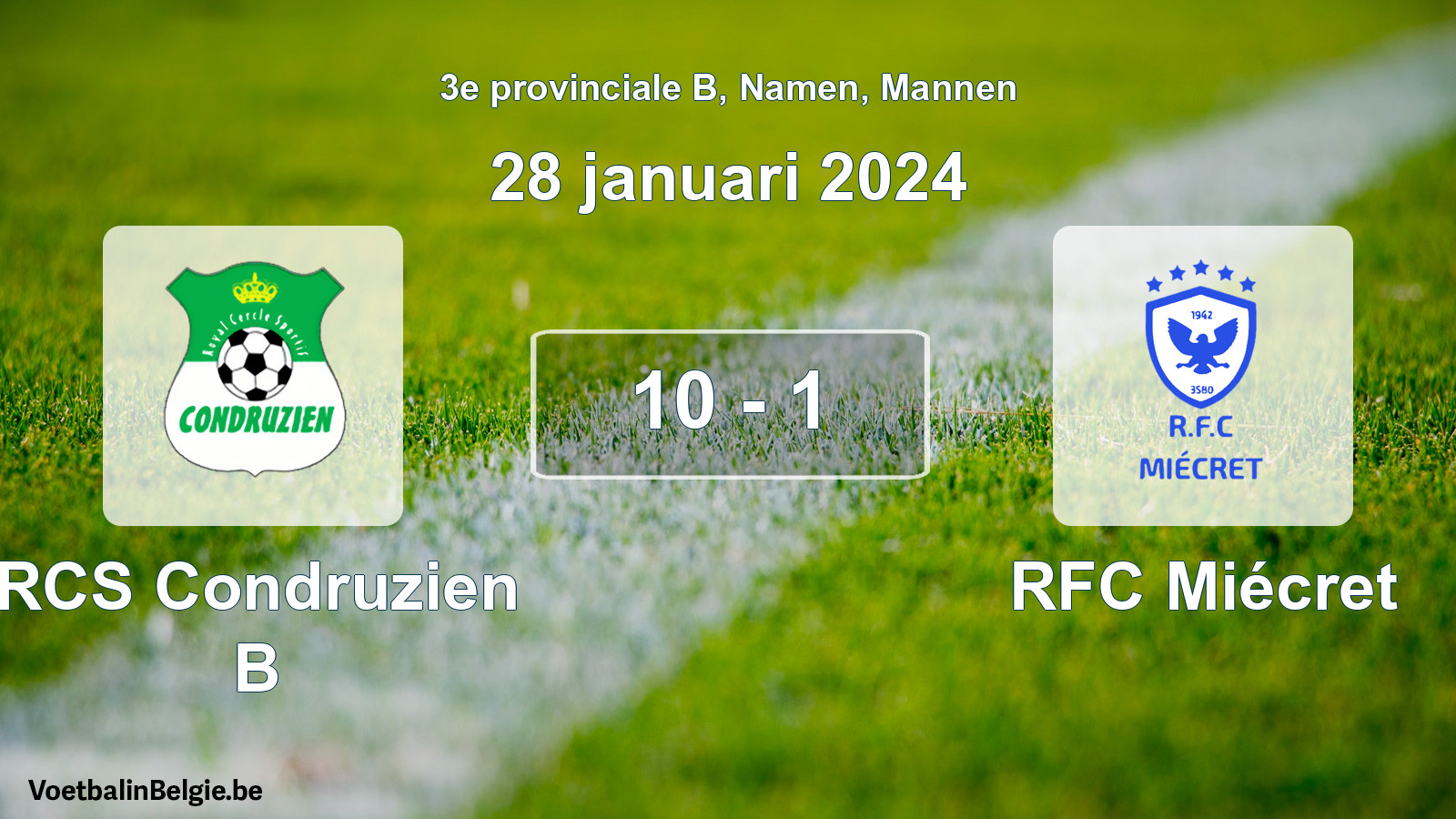 Gespeelde wedstrijd mannenvoetbal: RCS Condruzien B - RFC Miécret 10 - 1 (28 januari 2024)