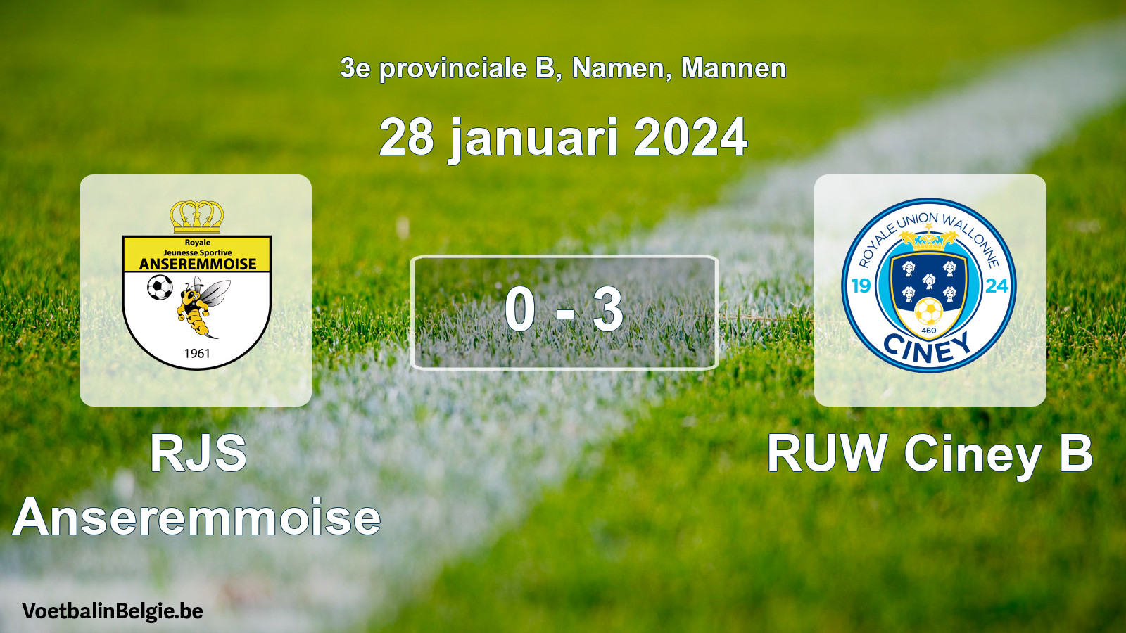 Gespeelde wedstrijd mannenvoetbal: RJS Anseremmoise - RUW Ciney B 0 - 3 (28 januari 2024)