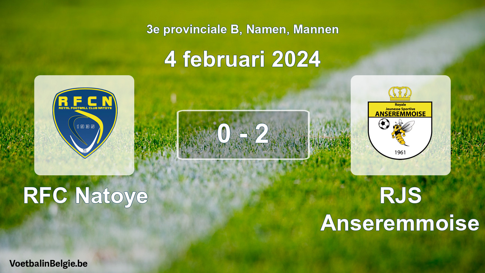Gespeelde wedstrijd mannenvoetbal: RFC Natoye - RJS Anseremmoise 0 - 2 (4 februari 2024)