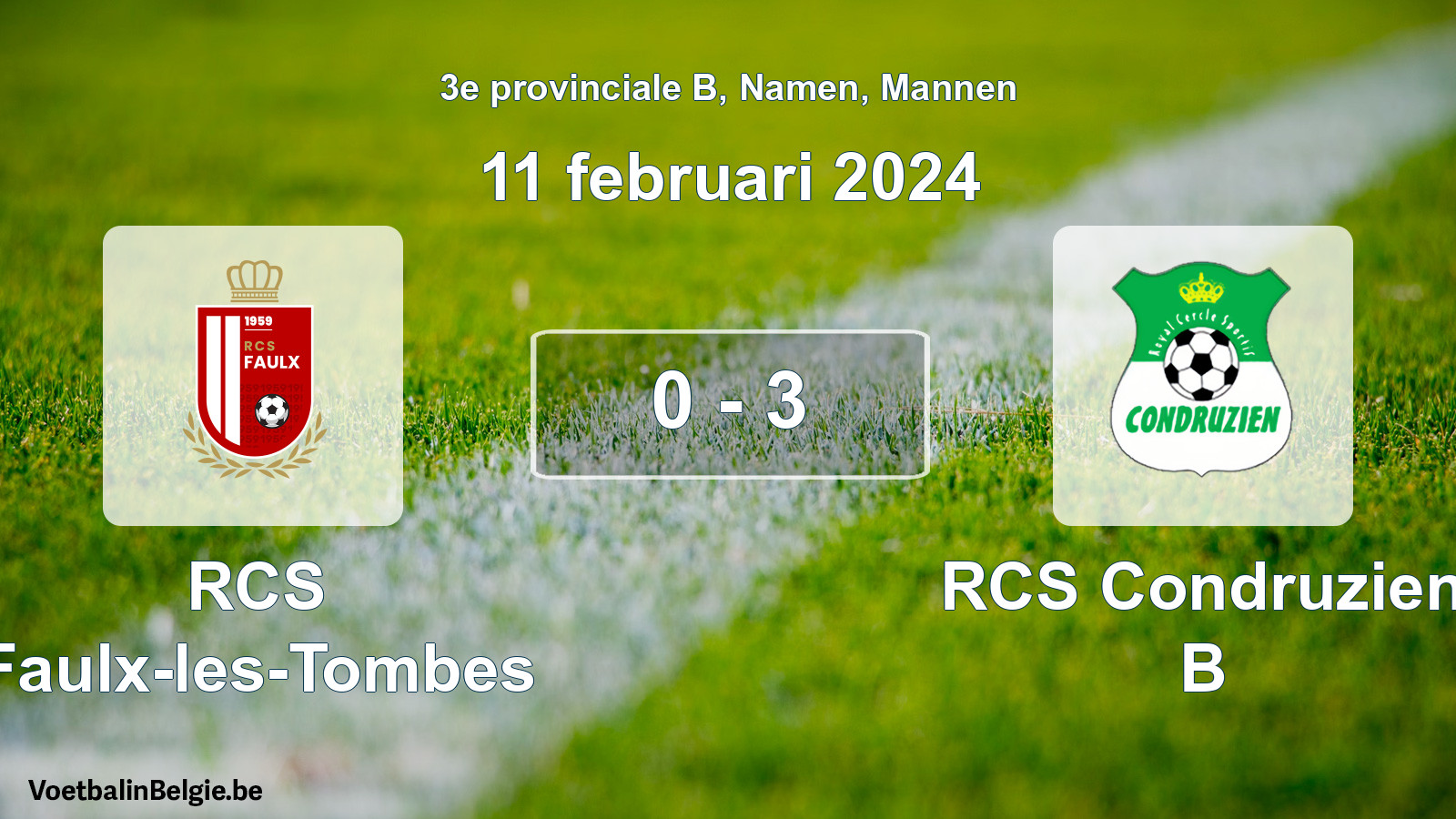 Gespeelde wedstrijd mannenvoetbal: RCS Faulx-les-Tombes - RCS Condruzien B 0 - 3 (11 februari 2024)