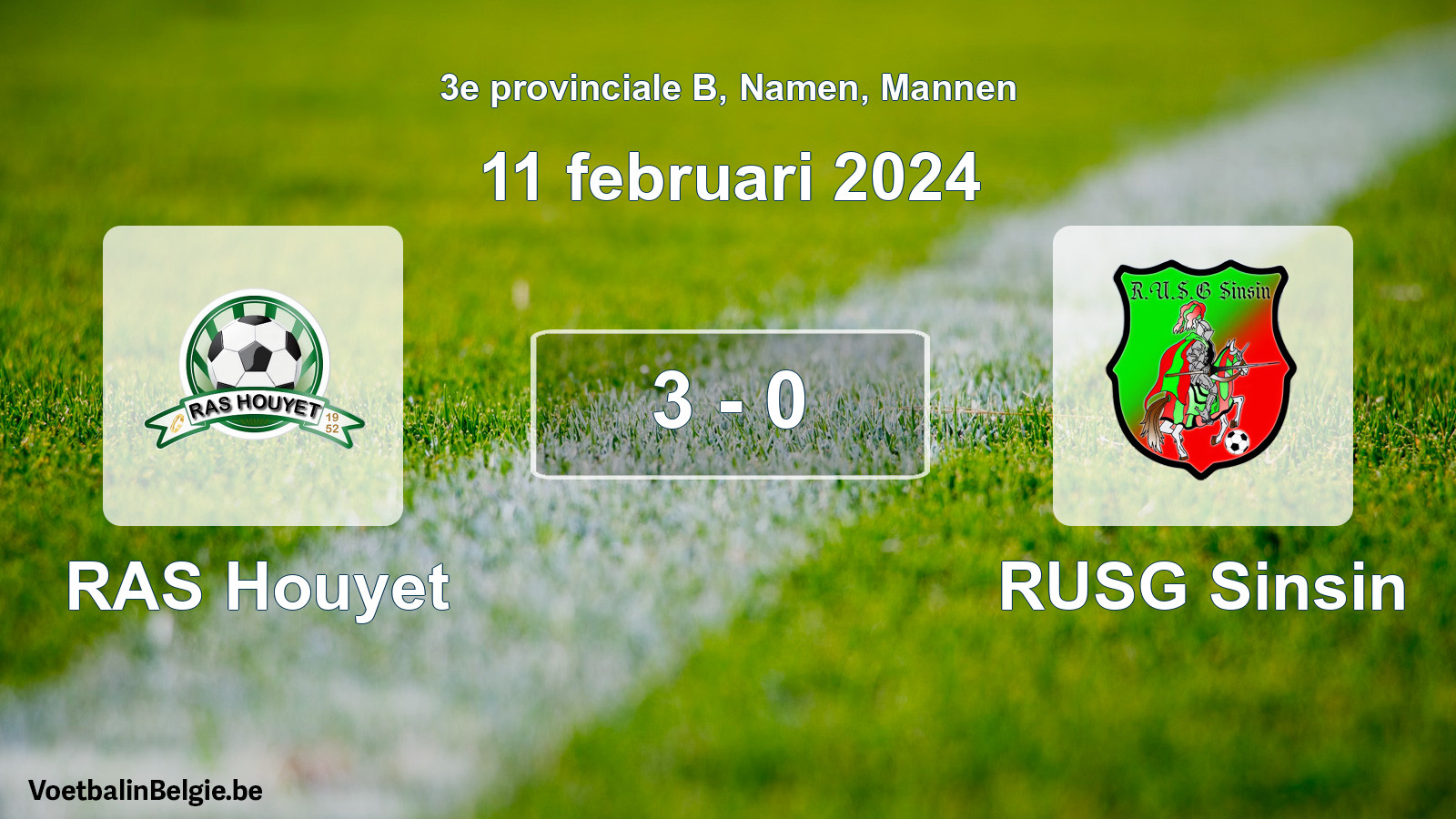 Gespeelde wedstrijd mannenvoetbal: RAS Houyet - RUSG Sinsin 3 - 0 (11 februari 2024)