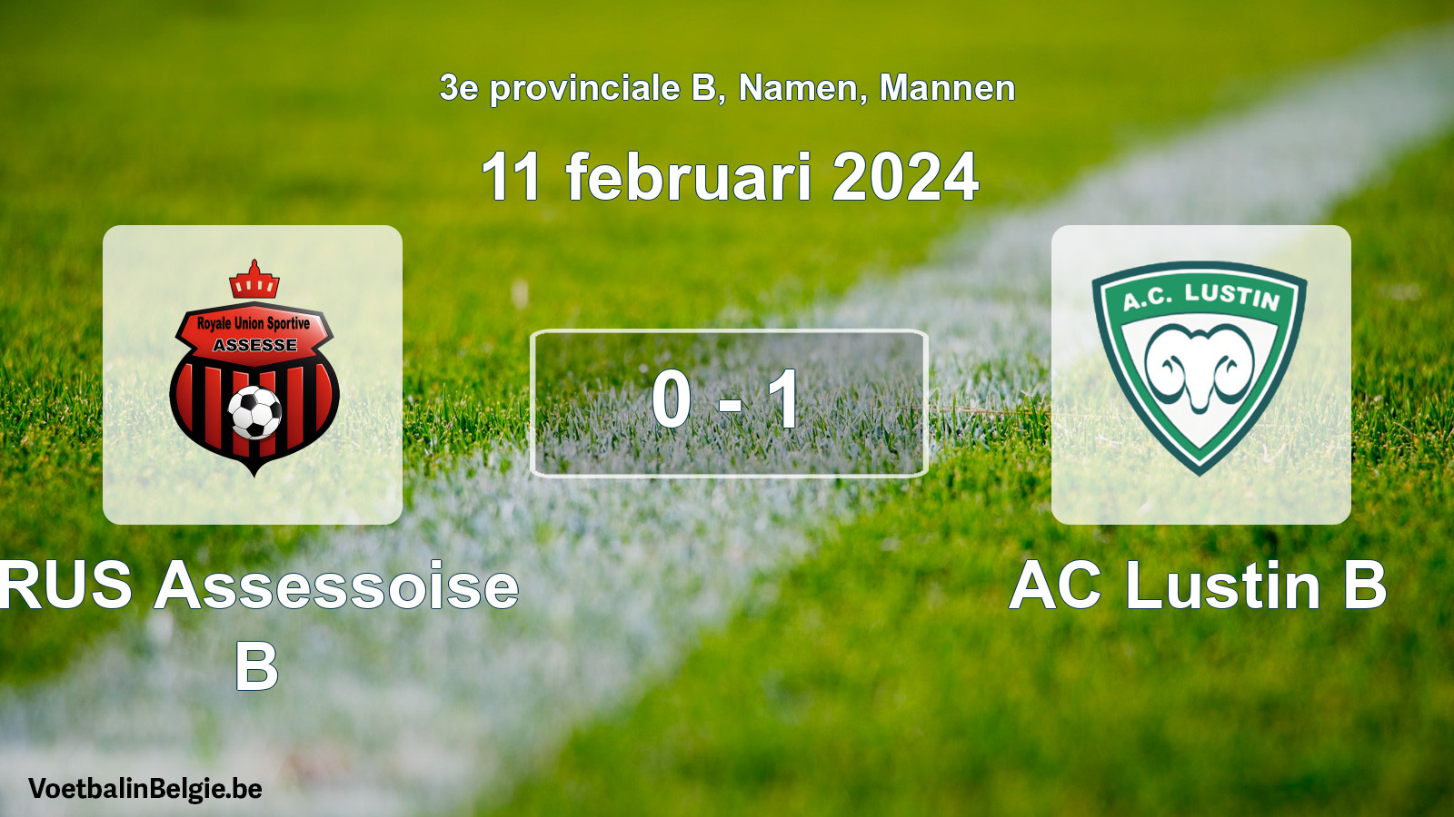 Gespeelde wedstrijd mannenvoetbal: RUS Assessoise B - AC Lustin B 0 - 1 (11 februari 2024)