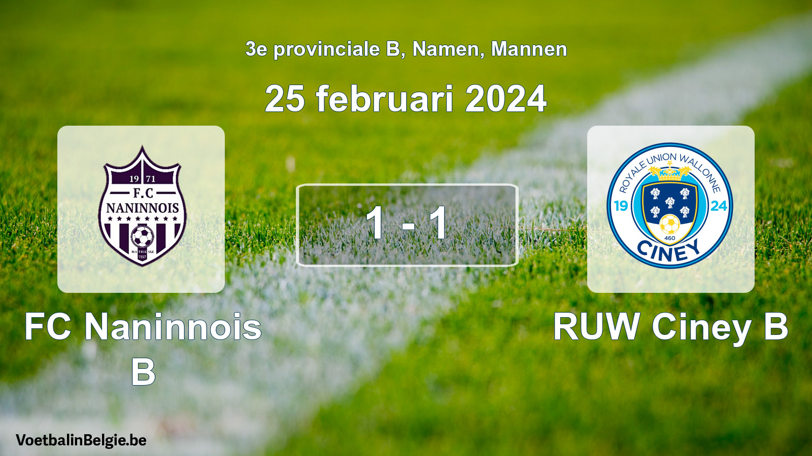 Gespeelde wedstrijd mannenvoetbal: FC Naninnois B - RUW Ciney B 1 - 1 (25 februari 2024)