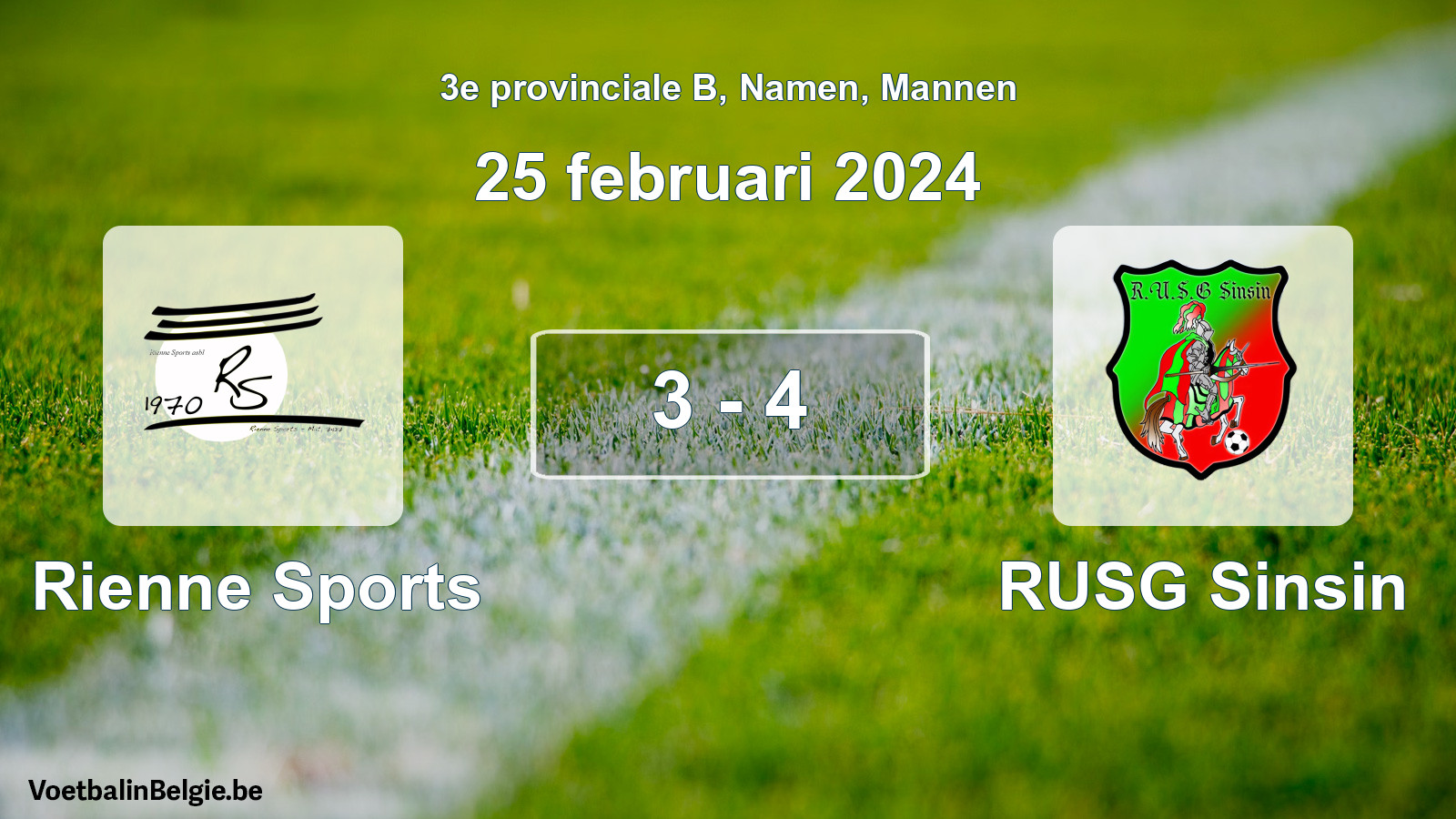 Gespeelde wedstrijd mannenvoetbal: Rienne Sports - RUSG Sinsin 3 - 4 (25 februari 2024)