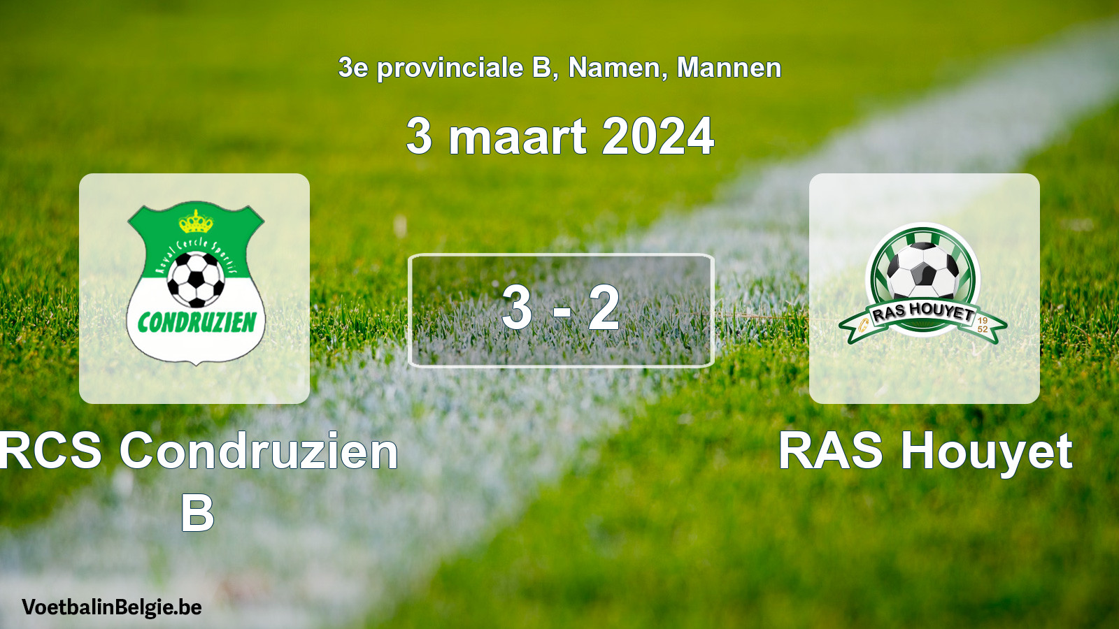 Gespeelde wedstrijd mannenvoetbal: RCS Condruzien B - RAS Houyet 3 - 2 (3 maart 2024)