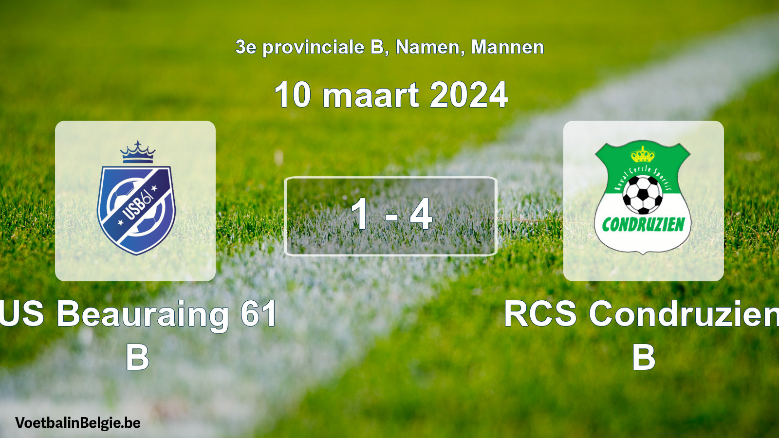 Gespeelde wedstrijd mannenvoetbal: US Beauraing 61 B - RCS Condruzien B 1 - 4 (10 maart 2024)