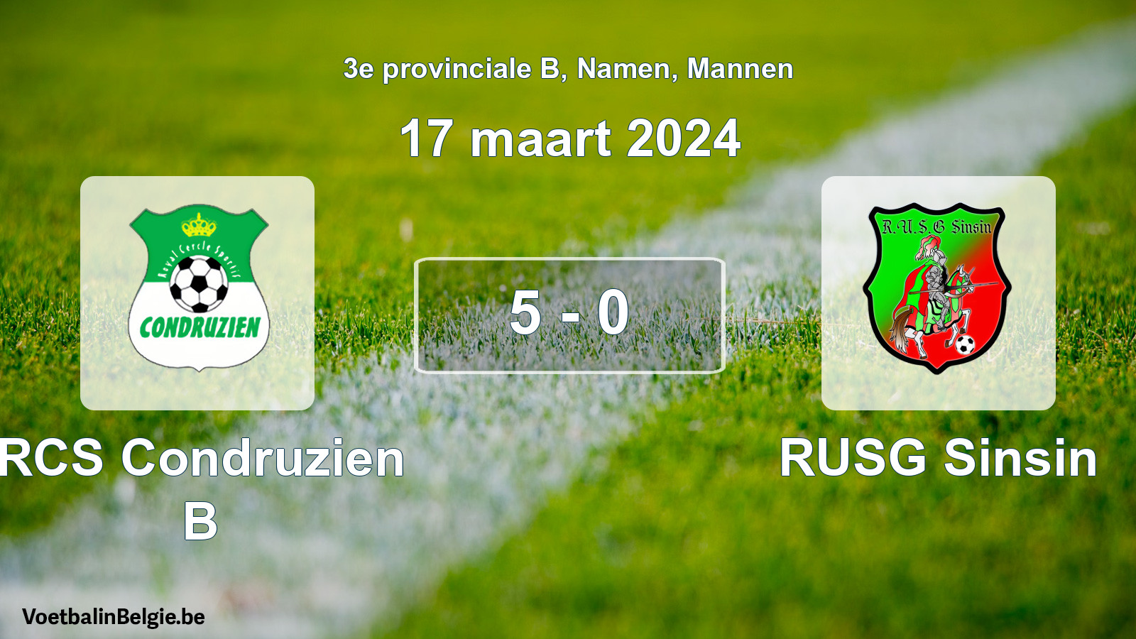 Gespeelde wedstrijd mannenvoetbal: RCS Condruzien B - RUSG Sinsin 5 - 0 (17 maart 2024)