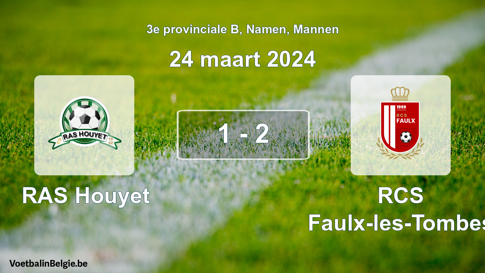 Gespeelde wedstrijd mannenvoetbal: RAS Houyet - RCS Faulx-les-Tombes 1 - 2 (24 maart 2024)