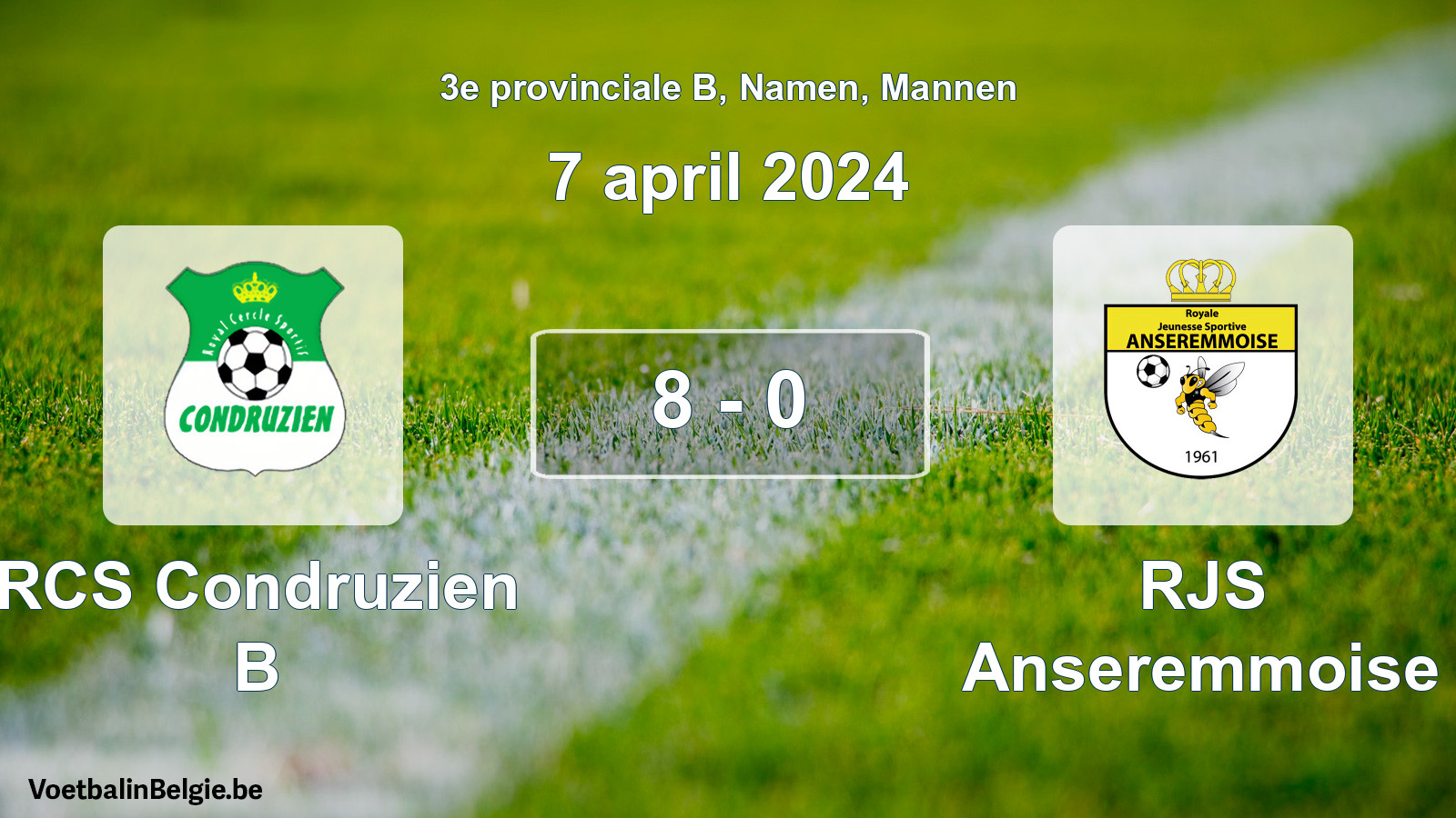 Match joué football hommes: RCS Condruzien B - RJS Anseremmoise 8 - 0 (7 avril 2024)