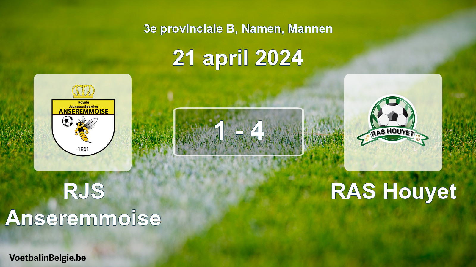 Match joué football hommes: RJS Anseremmoise - RAS Houyet 1 - 4 (21 avril 2024)