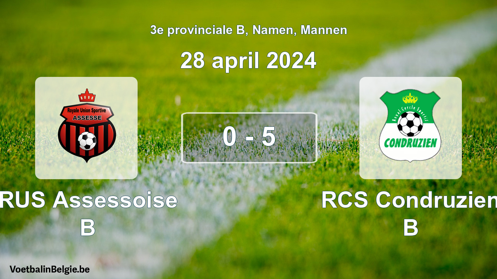 Gespeelde wedstrijd mannenvoetbal: RUS Assessoise B - RCS Condruzien B 0 - 5 (28 april 2024)
