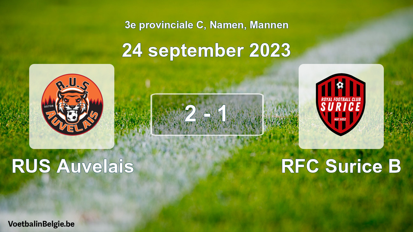 Gespeelde wedstrijd mannenvoetbal: RUS Auvelais - RFC Surice B 2 - 1 (24 september 2023)