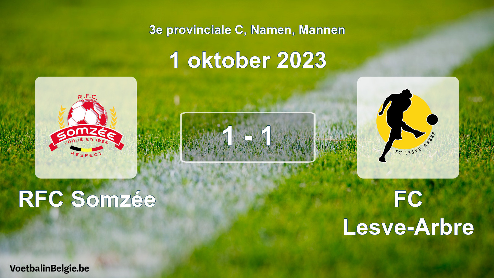 Gespeelde wedstrijd mannenvoetbal: RFC Somzée - FC Lesve-Arbre 1 - 1 (1 oktober 2023)