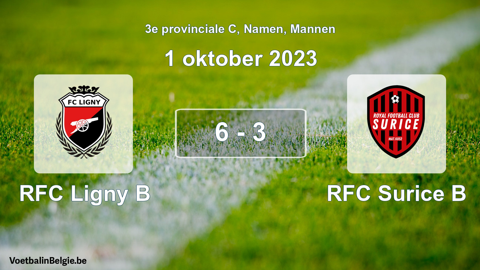 Gespeelde wedstrijd mannenvoetbal: RFC Ligny B - RFC Surice B 6 - 3 (1 oktober 2023)