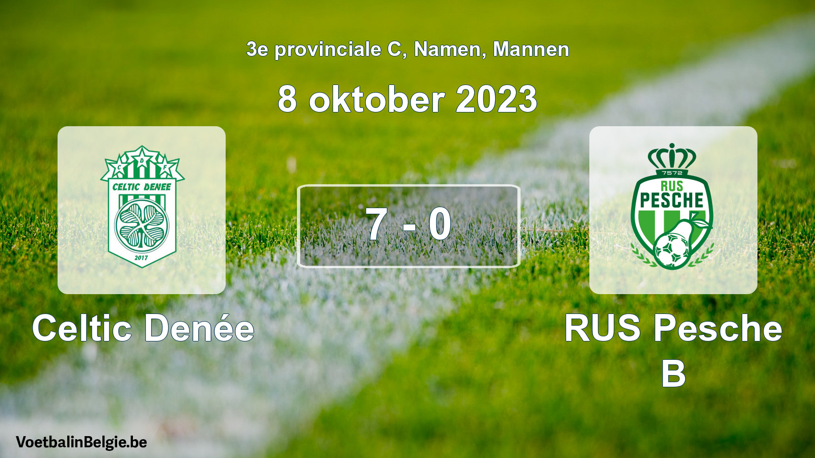Gespeelde wedstrijd mannenvoetbal: Celtic Denée - RUS Pesche B 7 - 0 (8 oktober 2023)