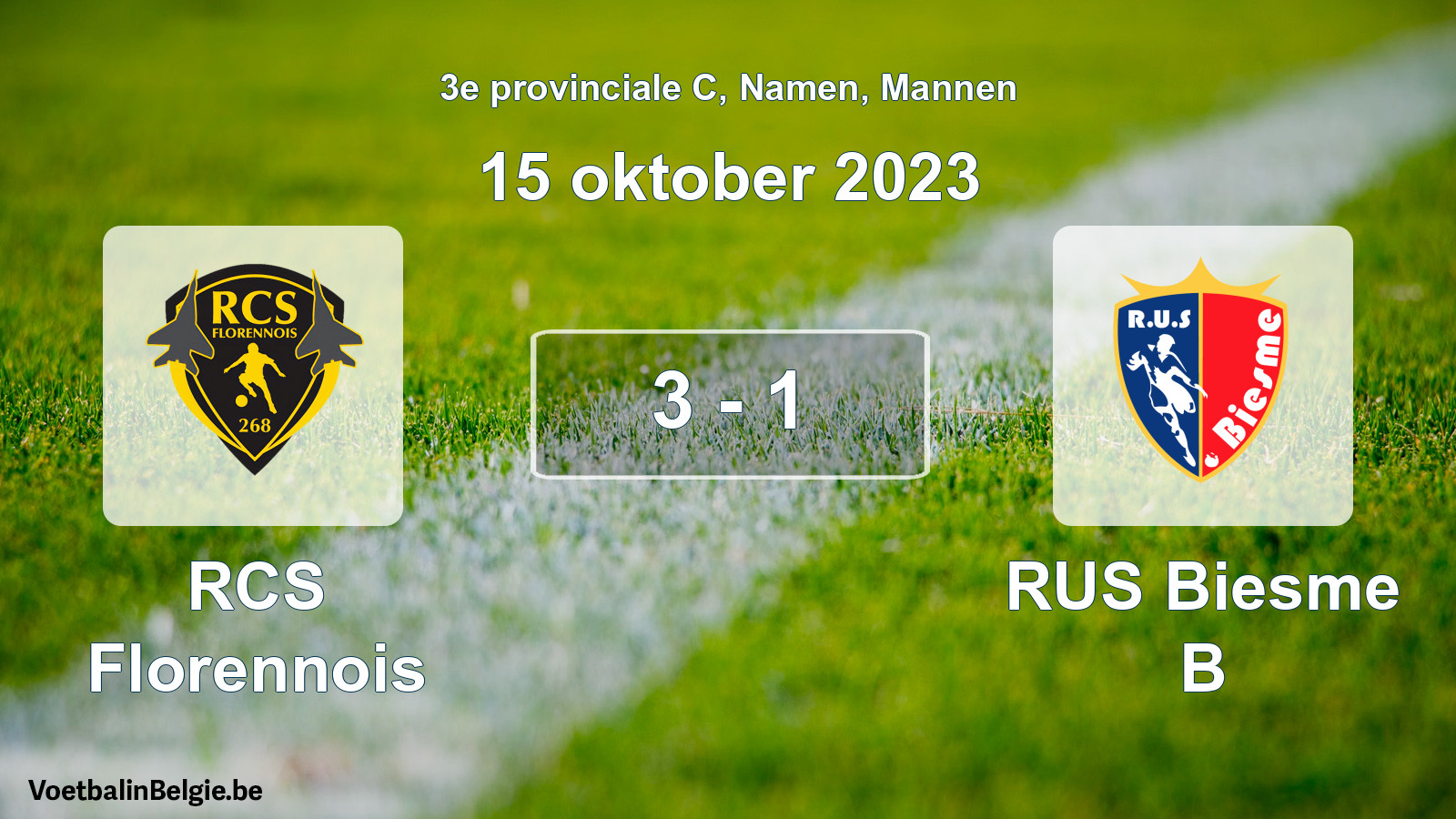 Gespeelde wedstrijd mannenvoetbal: RCS Florennois - RUS Biesme B 3 - 1 (15 oktober 2023)