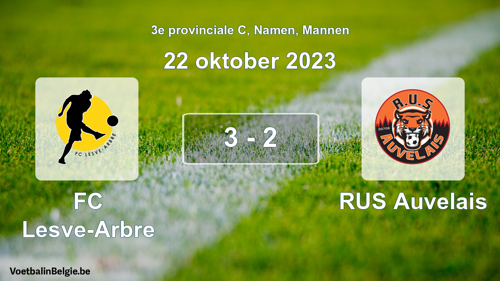 Gespeelde wedstrijd mannenvoetbal: FC Lesve-Arbre - RUS Auvelais 3 - 2 (22 oktober 2023)