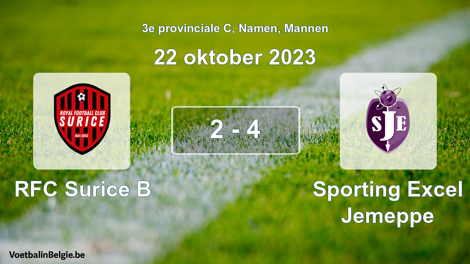 Gespeelde wedstrijd mannenvoetbal: RFC Surice B - Sporting Excel Jemeppe 2 - 4 (22 oktober 2023)