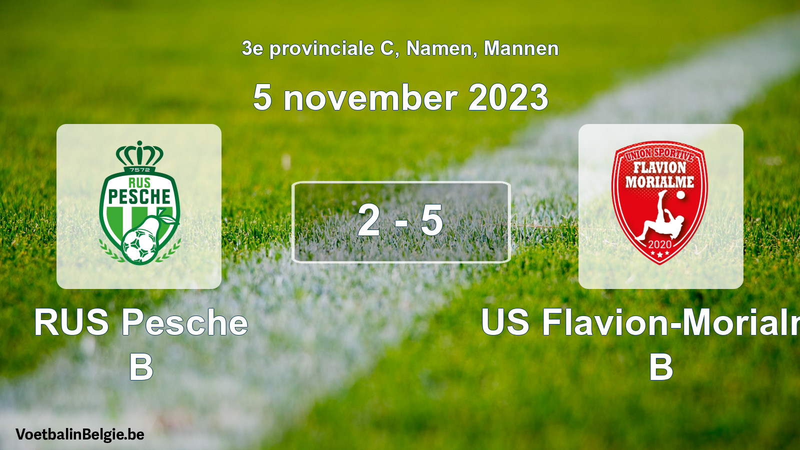 Gespeelde wedstrijd mannenvoetbal: RUS Pesche B - US Flavion-Morialmé B 2 - 5 (5 november 2023)