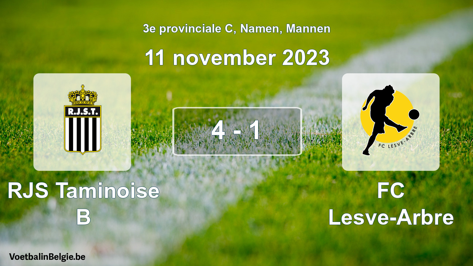 Gespeelde wedstrijd mannenvoetbal: RJS Taminoise B - FC Lesve-Arbre 4 - 1 (11 november 2023)