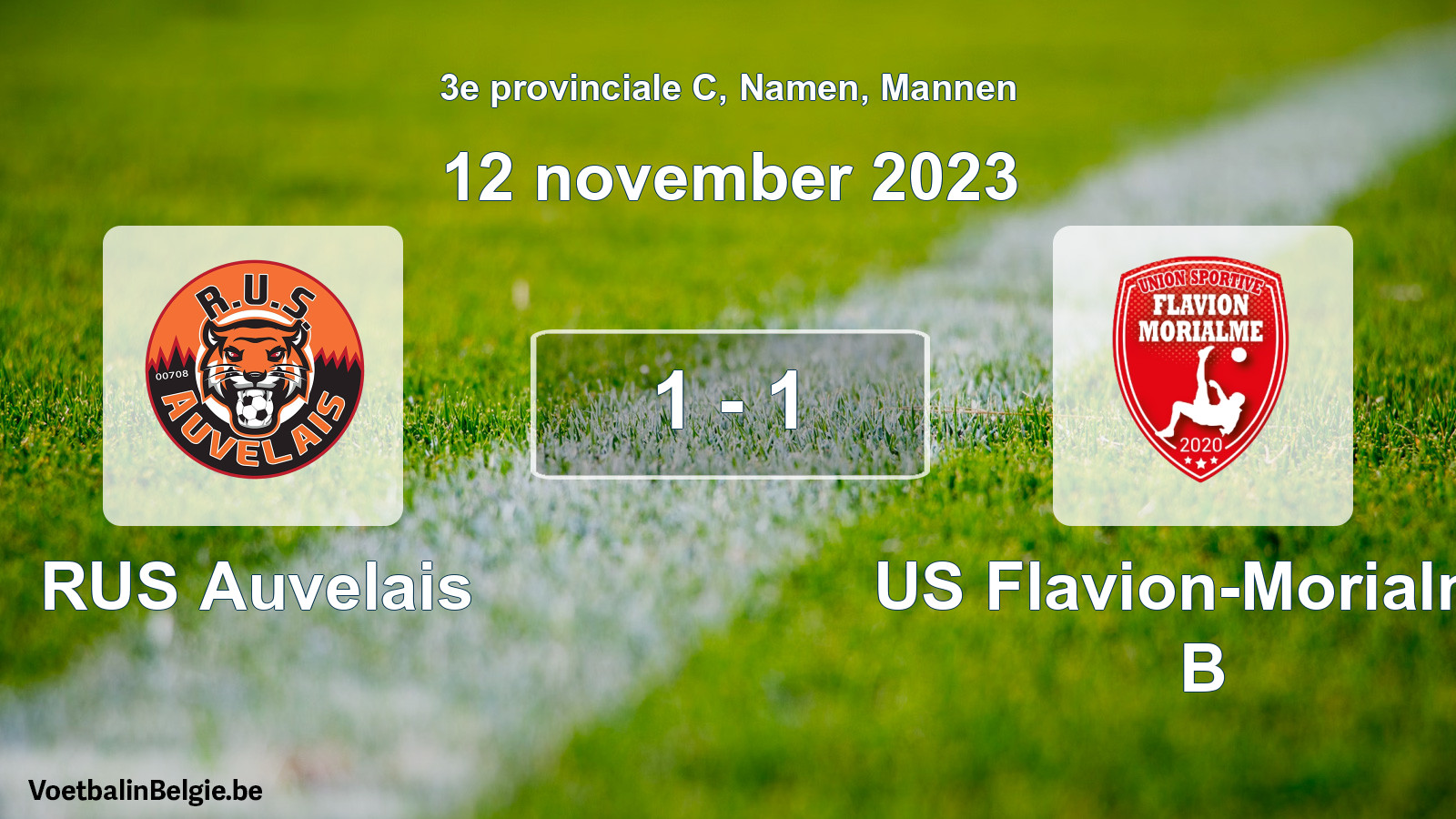 Gespeelde wedstrijd mannenvoetbal: RUS Auvelais - US Flavion-Morialmé B 1 - 1 (12 november 2023)