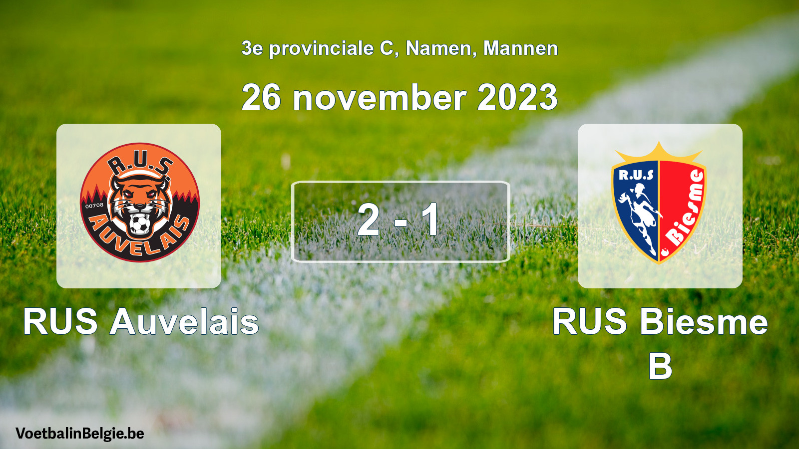 Gespeelde wedstrijd mannenvoetbal: RUS Auvelais - RUS Biesme B 2 - 1 (26 november 2023)