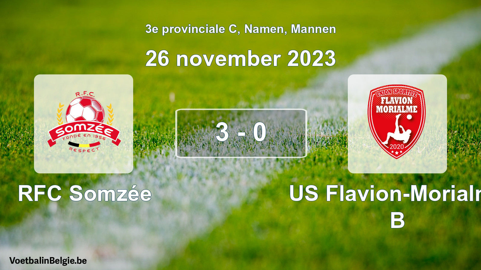 Gespeelde wedstrijd mannenvoetbal: RFC Somzée - US Flavion-Morialmé B 3 - 0 (26 november 2023)