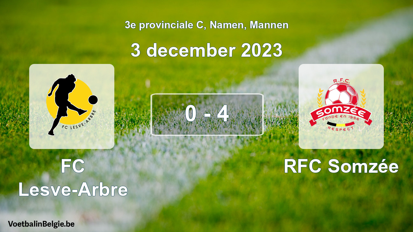 Gespeelde wedstrijd mannenvoetbal: FC Lesve-Arbre - RFC Somzée 0 - 4 (3 december 2023)