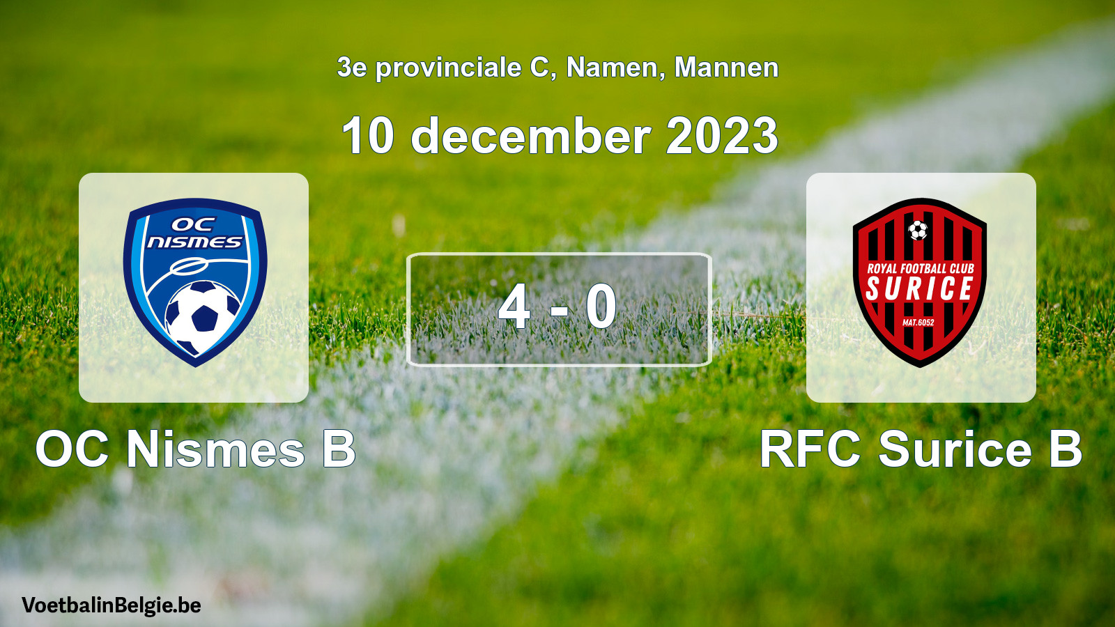 Gespeelde wedstrijd mannenvoetbal: OC Nismes B - RFC Surice B 4 - 0 (10 december 2023)