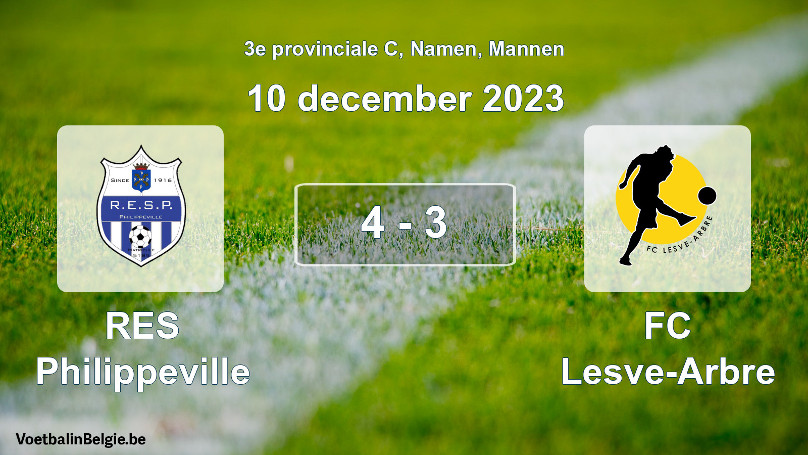 Gespeelde wedstrijd mannenvoetbal: RES Philippeville - FC Lesve-Arbre 4 - 3 (10 december 2023)
