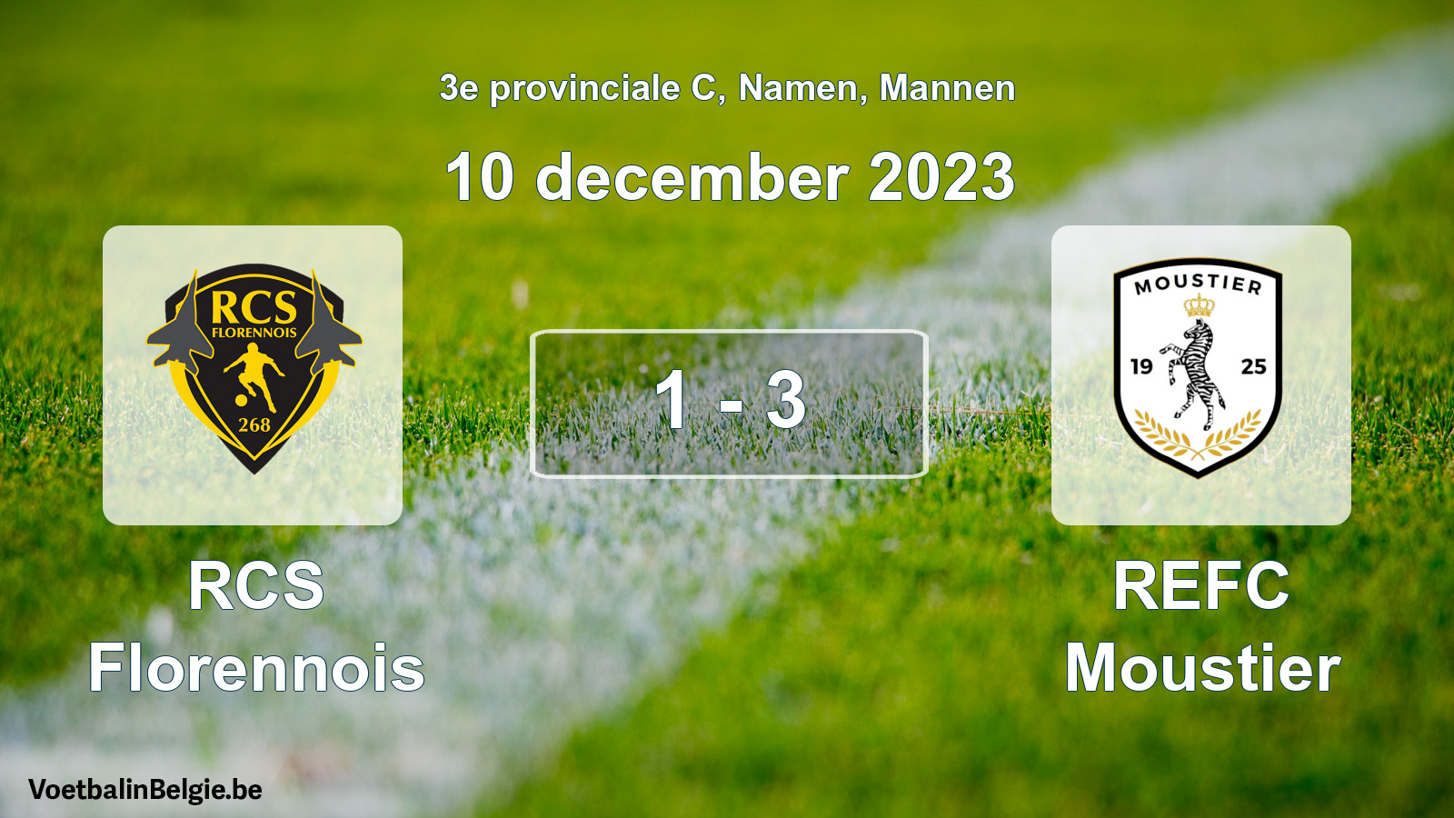 Gespeelde wedstrijd mannenvoetbal: RCS Florennois - REFC Moustier 1 - 3 (10 december 2023)