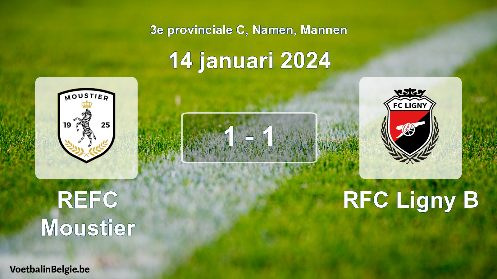 Gespeelde wedstrijd mannenvoetbal: REFC Moustier - RFC Ligny B 1 - 1 (14 januari 2024)