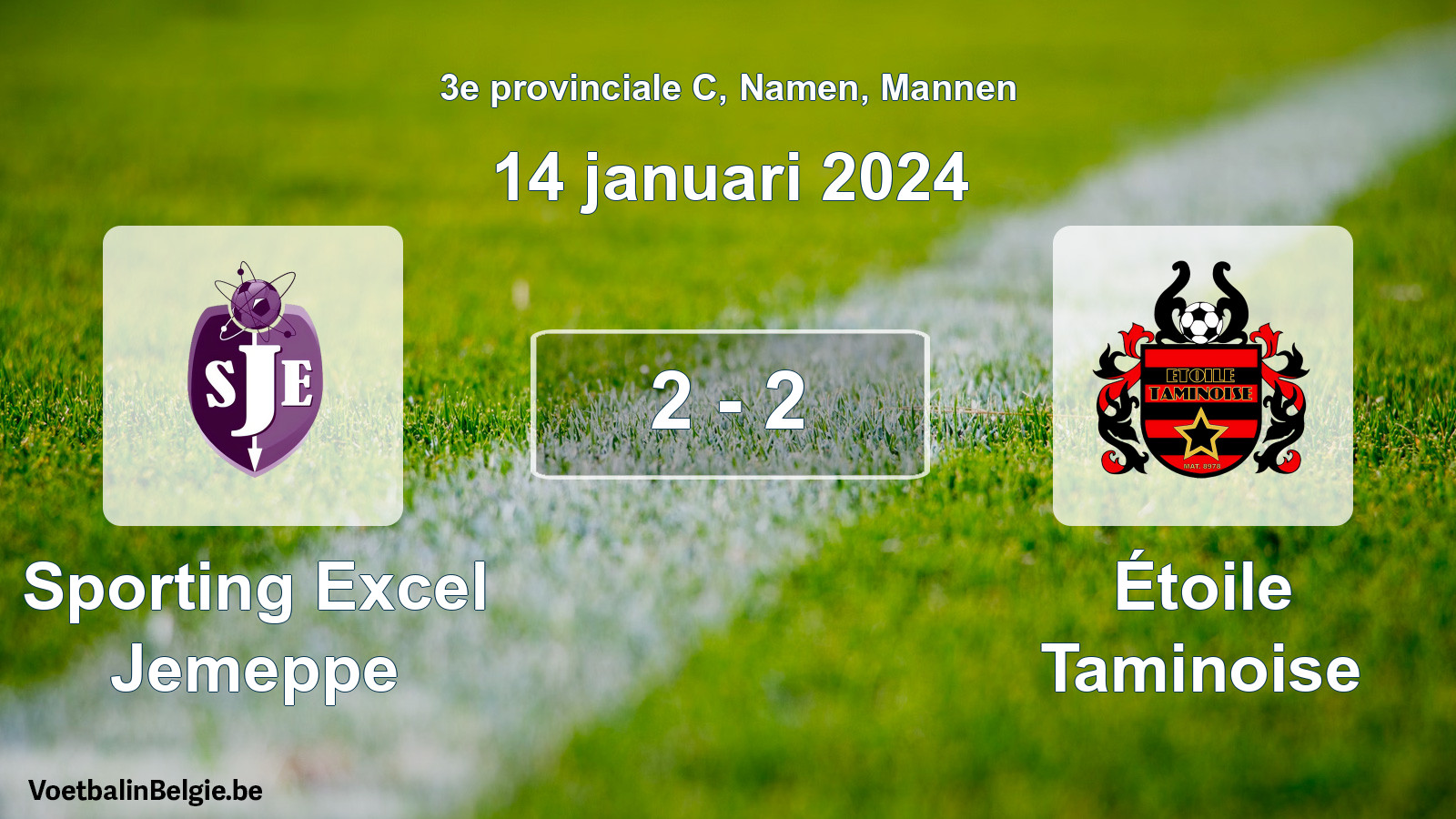 Gespeelde wedstrijd mannenvoetbal: Sporting Excel Jemeppe - Étoile Taminoise 2 - 2 (14 januari 2024)