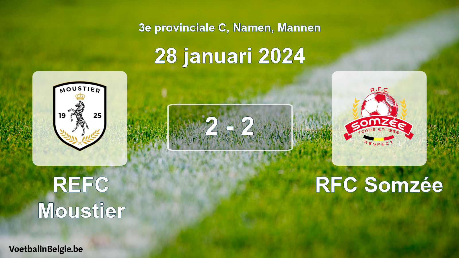 Gespeelde wedstrijd mannenvoetbal: REFC Moustier - RFC Somzée 2 - 2 (28 januari 2024)